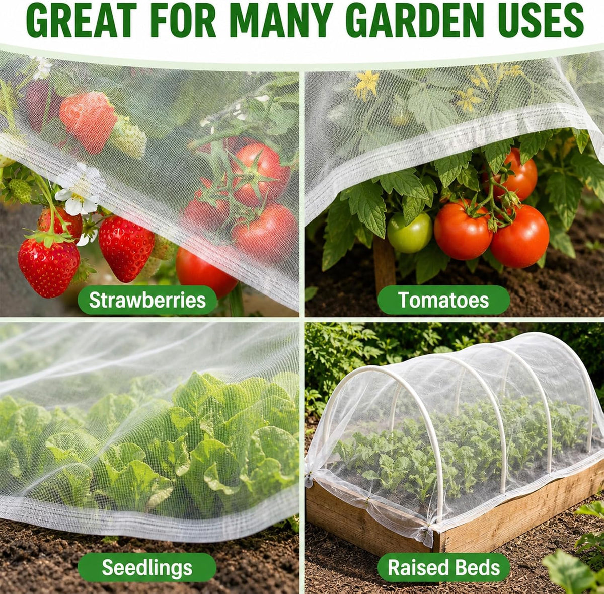RAINFLOW Garden Netting 10 x 5 FT - 60 Mesh Plant Cover for Raised Beds
