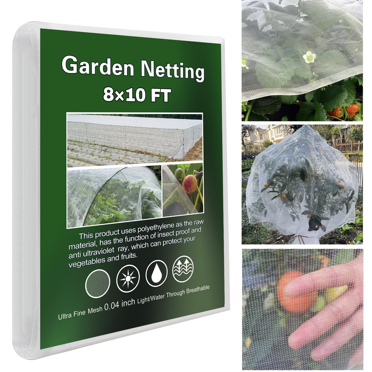 Garden Netting Ultra Fine 8x10ft, Insect Net Bug Mesh for Garden Plants