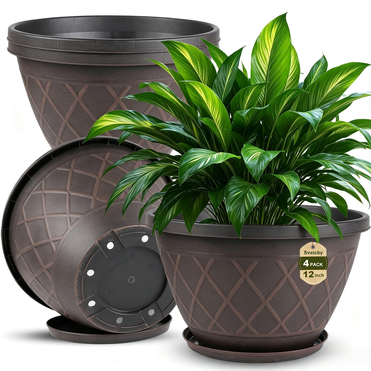 4 Pack 10 inch Plant Pot for Outdoor Indoor, Plastic Flower Pots with Trays