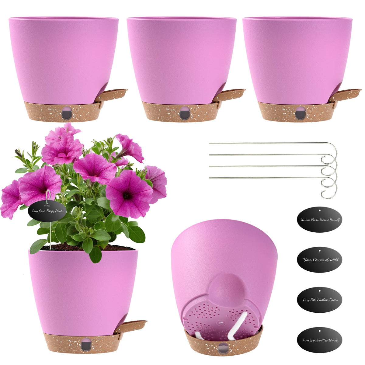 Self Watering Pots for Inoor Ourdoor Plants 8/7/6.5/6/5" Plastic Planters