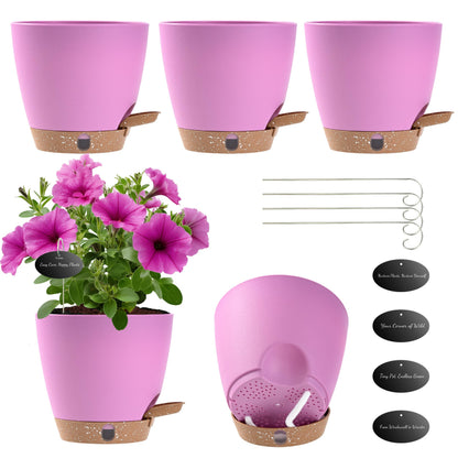 Self Watering Pots for Inoor Ourdoor Plants 8/7/6.5/6/5" Plastic Planters