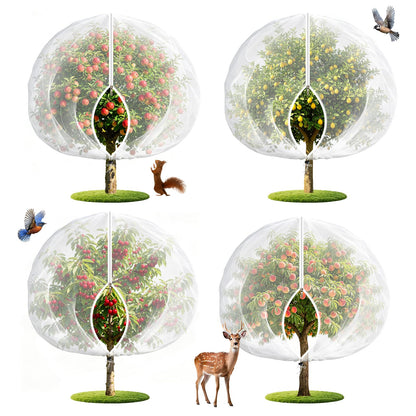 4PCS 2.7Ft × 3.3Ft Fruit Tree Netting with Zipper and Drawstring, 60 Mesh Thickened Garden Bird Netting for Blueberry Bushes, Fruits, Vegetables, Insect Bird Barrier Mesh Protective Cover