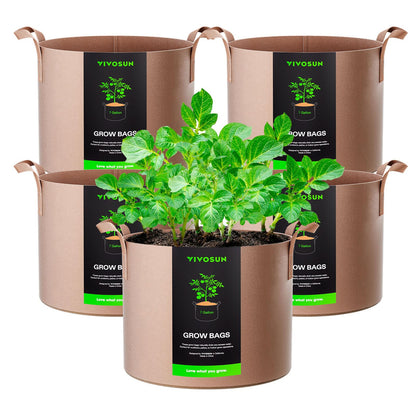 VIVOSUN 5-Pack 5 Gallon Plant Grow Bags Fabric Pots with Handles