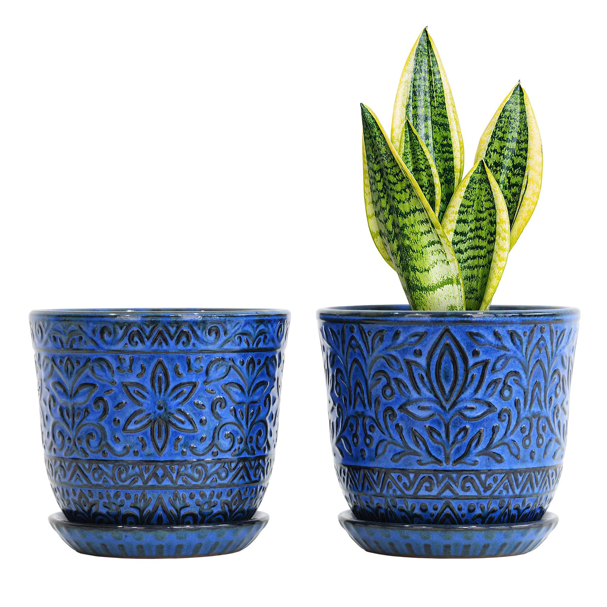 Gepege Ceramic Plant Pots, 6 Inch Indoor Planters with Drainage & Saucers
