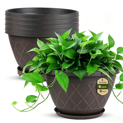 4 Pack 10 inch Plant Pot for Outdoor Indoor, Plastic Flower Pots with Trays