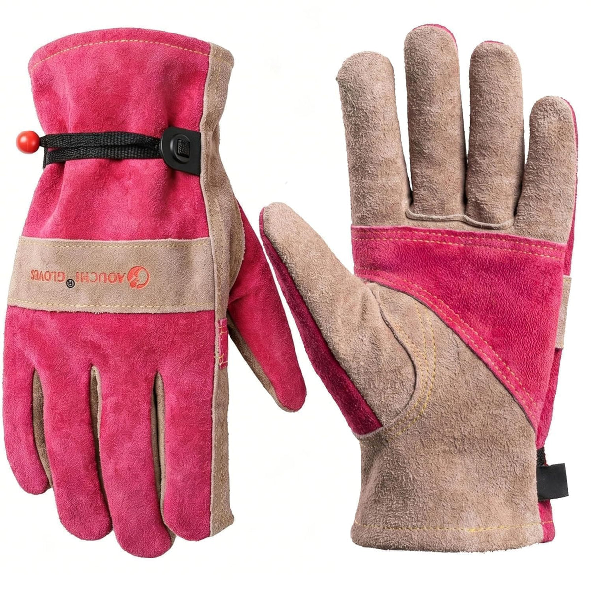 Leather Gardening Gloves for Women-Best Gift for Gardeners.Pink S