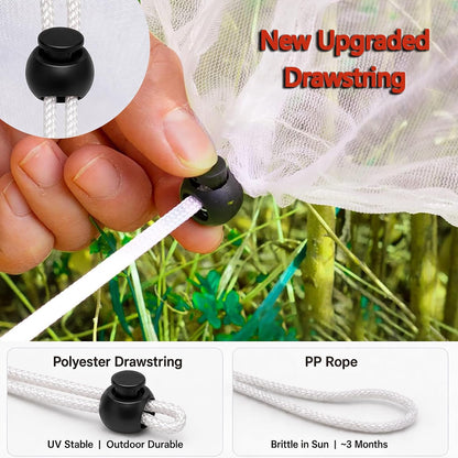 Plant Netting with Drawstring, 4P 2.6x3.3 FT - Easy Install Fruit Tree Protection Cover, Reusable Garden Mesh Bag for Blueberry Bushes/Tomato - Block Birds/Insect/Squirrels