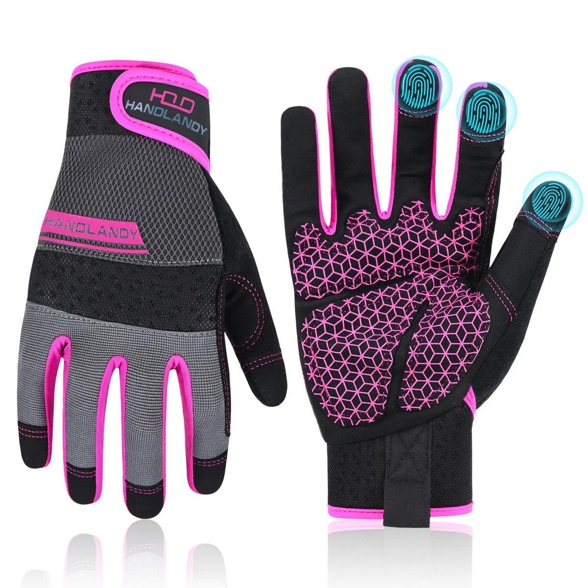 HANDLANDY Work Gloves for Women, Breathable Leather Gardening Glove for Yard Maintenance, Hand Protection with Touch Screen