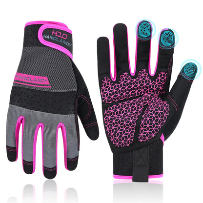 HANDLANDY Work Gloves for Women, Breathable Leather Gardening Glove for Yard Maintenance, Hand Protection with Touch Screen