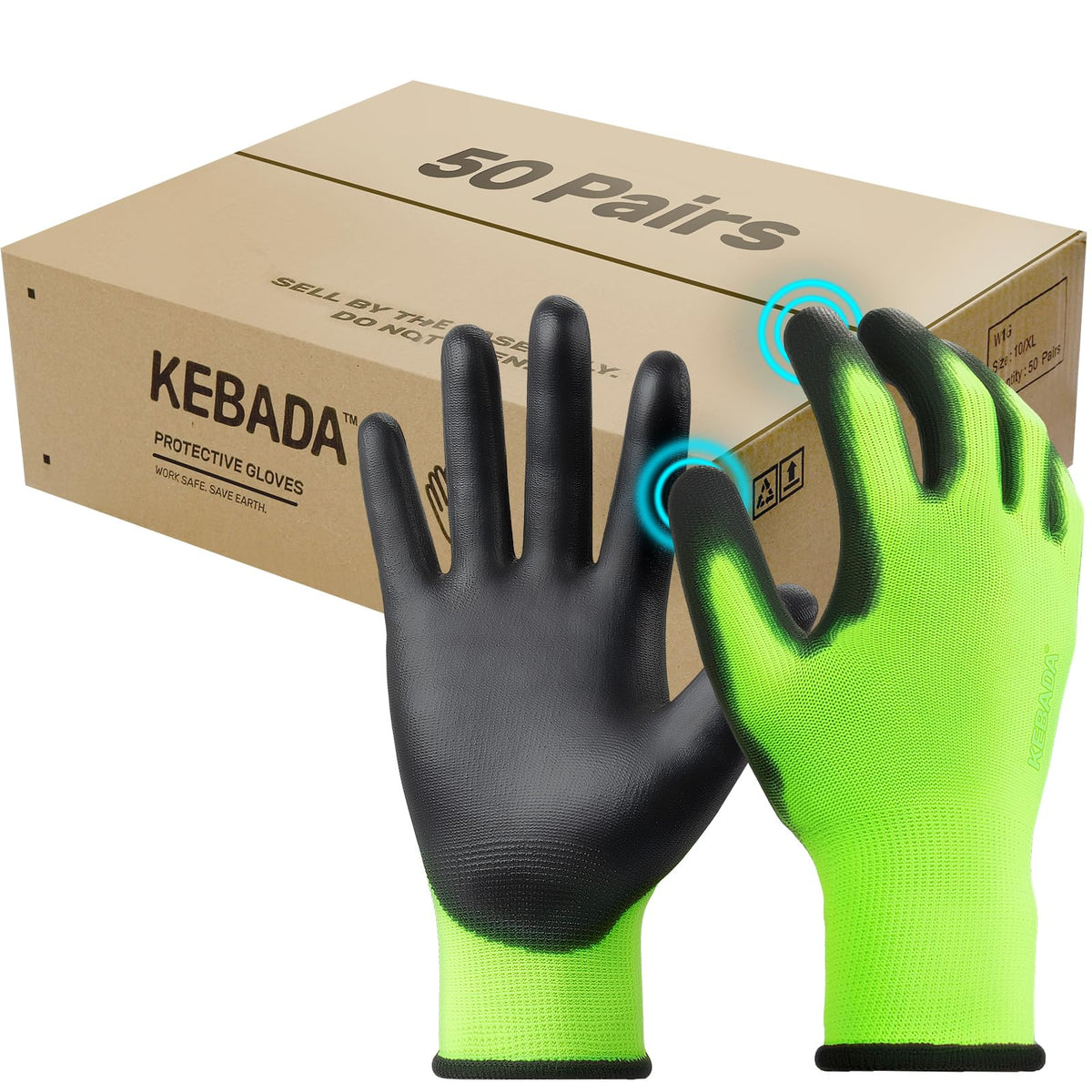 Kebada W1 Safety Work Gloves for Men & Women, Touchscreen, PU Coated