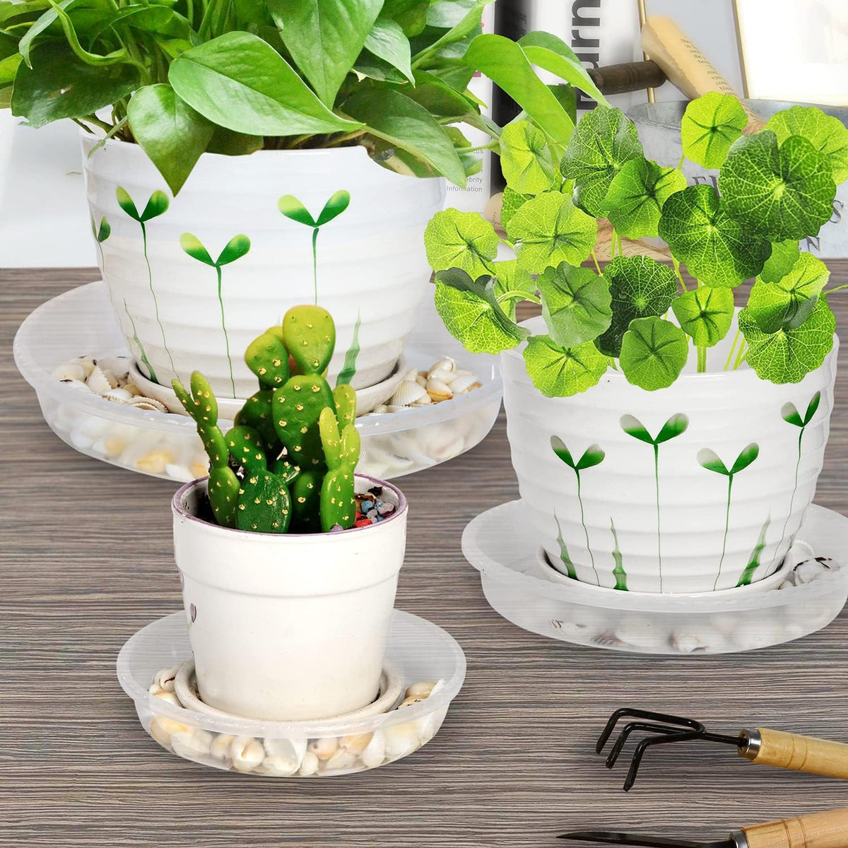 SupKing 9 Pack Plant Saucers (6inch /8inch /10inch), Heavy Sturdy Plant Trays Pot Tray for Indoor Clear Plastic Flower Pot Saucers Thicker Plant Water Drip Trays for pots- Clear