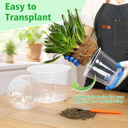 6/8/10 Inch Clear Nursery Pots with Drainage, Plastic Pots for Plants