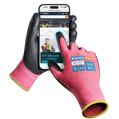 KAYGO Safety Work Gloves for Men Women, PU Coated Palm & Fingers, KG11P