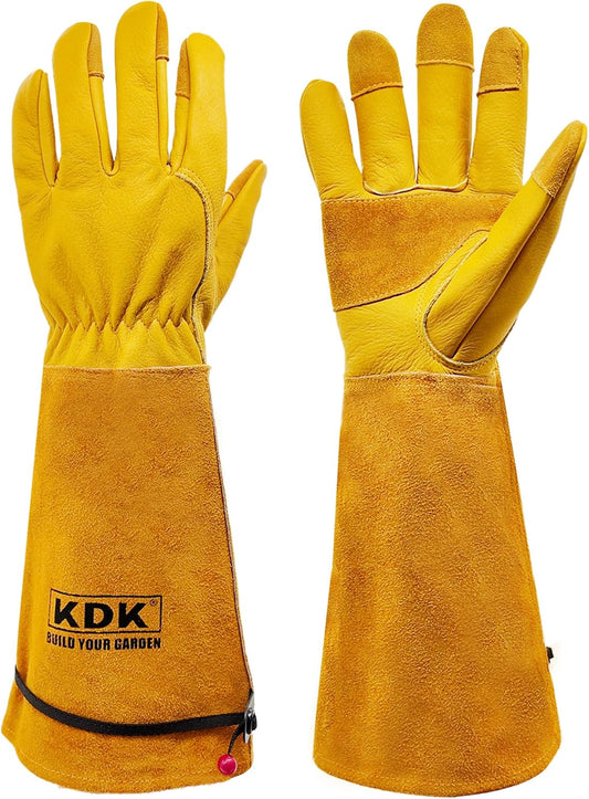 KDK Long Cowhide Gardening Gloves Men Women Thorn Proof Rose Pruning Gloves