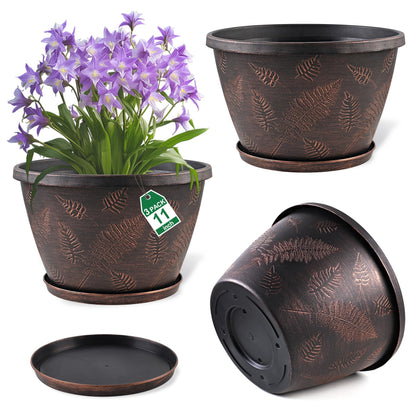 4 Pack 10 inch Plant Pot for Outdoor Indoor, Plastic Flower Pots with Trays