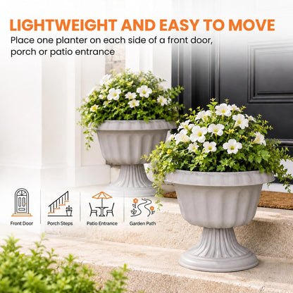 Usocik 10 Inch Outdoor Urn Planters, 2 Pack Pedestal Flower Pots