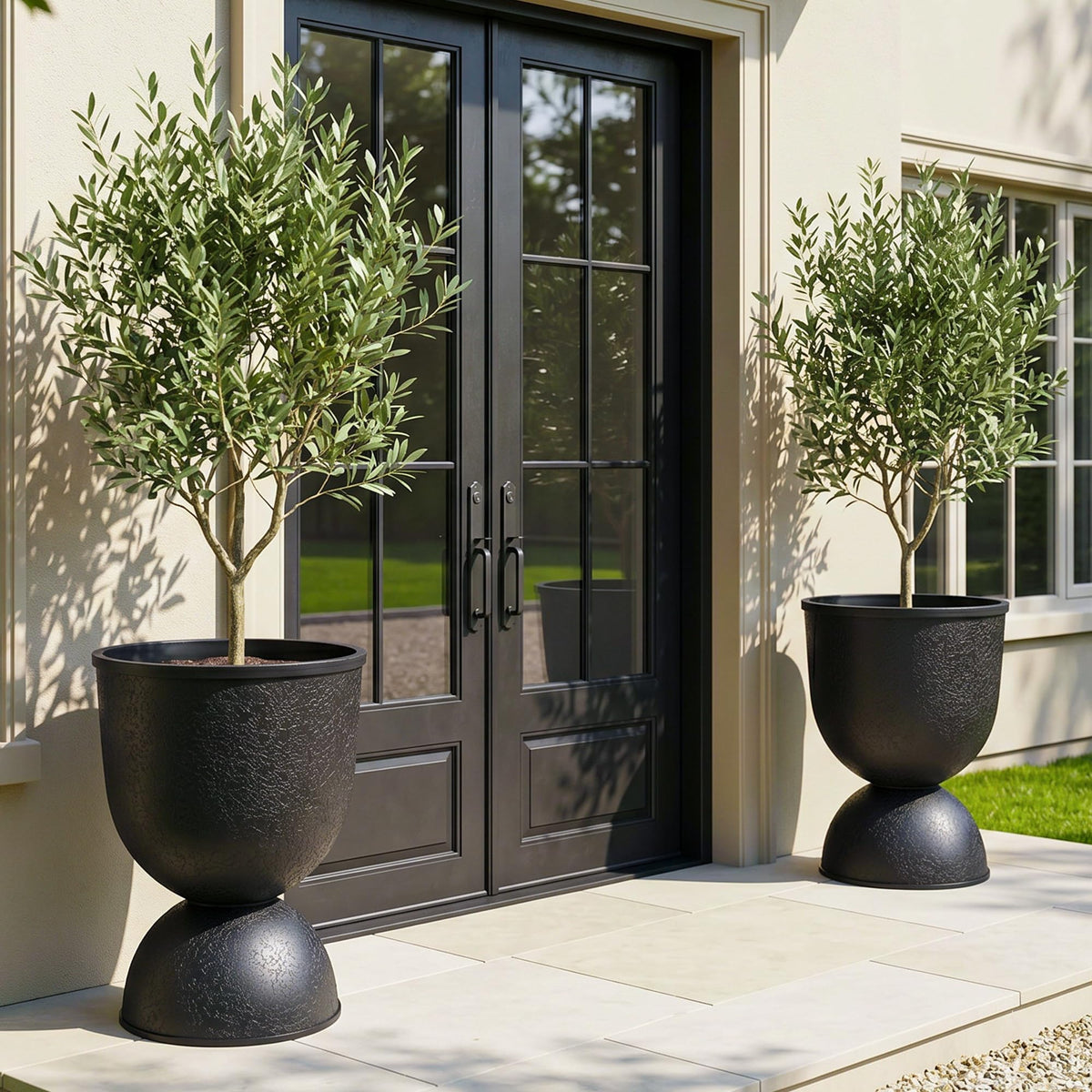 KOL 15 Inch Tall Planters, Beige Plastic Urn Planters, 2 Pack