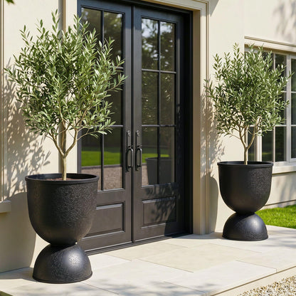 KOL 15 Inch Tall Planters, Beige Plastic Urn Planters, 2 Pack