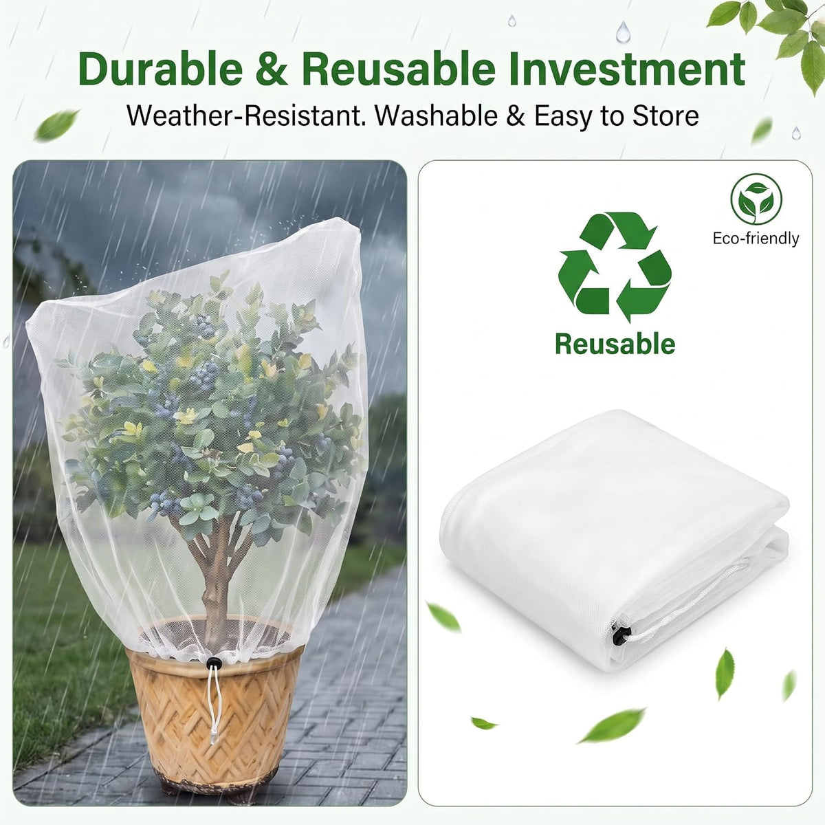 Bush Netting Cover 2 Pack 2.5ft x 3.3 ft, Bird Netting with Zipper & Drawstring, Reusable Berry Bush Netting for Lowbush Blueberries & Garden Plants, Bird Deer Insect and Poultry Barrier