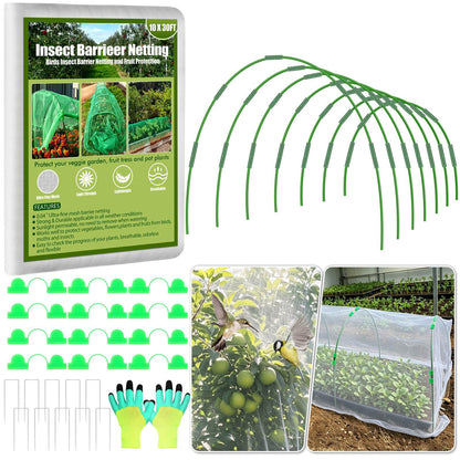 67pcs Garden Mesh Netting Kit, 6 Sets Wide Garden Hoops with Garden Covers