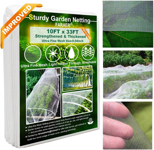 Garden Pest Barrier Netting, Thickened Mesh Net Bugs Out Plant Covers 10x33Ft Ultra Fine Protection Netting for Vegetable Plants Fruit Flowers Greenhouse Row Cover Raised Bed Insect Barrier Screen Net