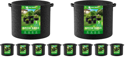 Land Guard 4-Pack Fabric Grow Bags 5 Gallon, Thickened Nonwoven Garden Pots, Growing Bags with Handles, Black