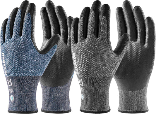 LANON Gardening Gloves for Men Women, 2 Pairs Nitrile Coated Garden Gloves with Grip, Breathable B.COMB AIR Technique, Dusty Olive & Bluebird, Medium