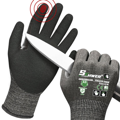 Schwer ProGuard High Level Cut Resistant Work Gloves for Extreme Protection, ANSI A9 Cut Gloves with Reinforced Thumb, Non Slip, Breathable, Durable, Touch-screen, Black 1 Pair（L 3326
