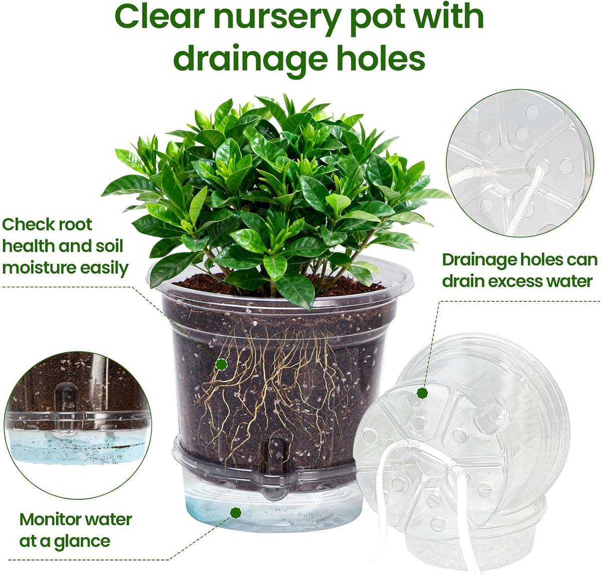 MIXC 18 Pack 6.5/5/4 Inch Self Watering Pots for Indoor Plants-Clear