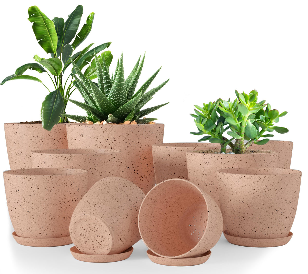 Plant Pots Indoor with Drainage, 10 Pack Multi-Size Planters Set, White