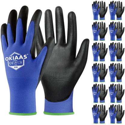 OKIAAS Men's Ultra-Thin and Lightweight Working Gloves with Grip, 12 Pairs, Black, Medium