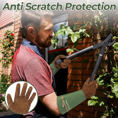 Long Gardening Gloves for Women Men - Leather Rose Pruning Gloves Thorn Proof
