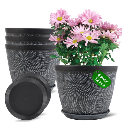 Quarut Flower Pots for Outdoor,Plastic Plant Pots with Drainage Hole & Tray