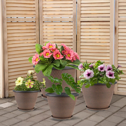 4 Pack 10 inch Plant Pot for Outdoor Indoor, Plastic Flower Pots with Trays