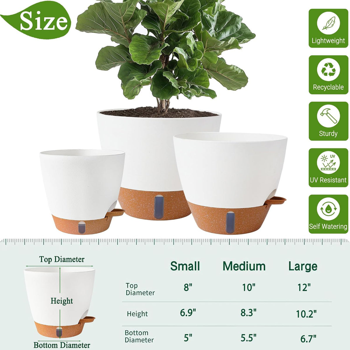 8/10/12 Inch Self Watering Pots for Indoor/Outdoor Plants