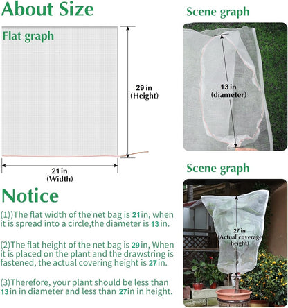 Kikhope 10 Pcs Garden Mesh Netting - 29"x21" Insect Bird Netting Pest Barrier Bags with Drawstring -Plant Fruit Protection Bag for Fruit Trees & Tomato Plants, Blocks Birds, Squirrels & Insects