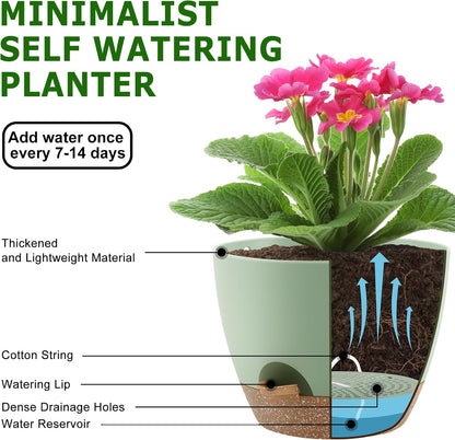 QRRICA 7/7.5/8/9/10 Inch Self Watering Pots for Indoor/Outdoor Plants