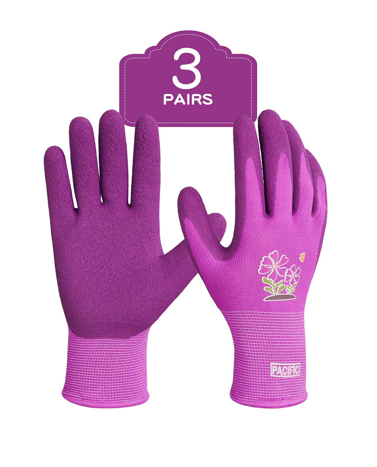 PACIFIC PPE 6 Pairs Gardening Gloves for women, Rubber Coated Garden Gloves, Ladies Yard Work Gloves, Breathable, Purple & Yellow & Red, Small
