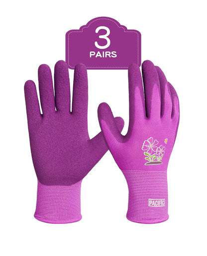 PACIFIC PPE 6 Pairs Gardening Gloves for women, Rubber Coated Garden Gloves, Ladies Yard Work Gloves, Breathable, Purple & Yellow & Red, Small