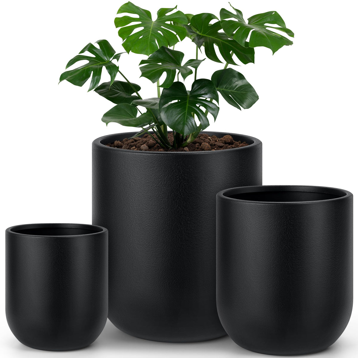 homenote 14.5 Inch Large Black Plastic Flower Pot with Drainage Plug