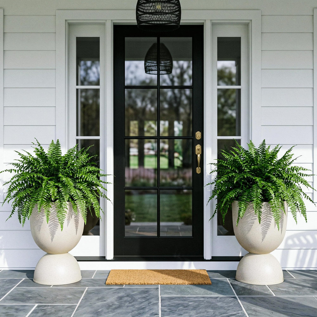 KOL 15 Inch Tall Planters, Beige Plastic Urn Planters, 2 Pack