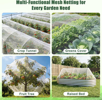 FEED GARDEN Garden Netting 8x10FT Ultra-Fine Mesh PE Cover for Vegetables Fruits Garden Row Cover Raised Bed Durable Protection from Birds Animals