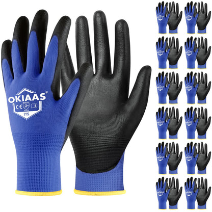 OKIAAS Men's Ultra-Thin and Lightweight Working Gloves with Grip, 12 Pairs, Black, Medium