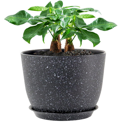 UOUZ 12inch Large Plant Pot, Modern Plastic Planter with High Driange Holes and Saucer for Indoor Outdoor Garden Plants and Flowers, Black