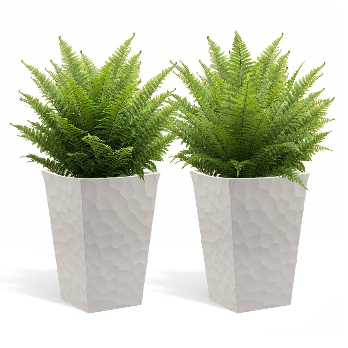Keter Set of 2 Resin Modern Outdoor 22 Inch Tall Large Flower Pots, Tapered Wood Look Planters for Outdoor Plants and Front Porch Decor, Graphite