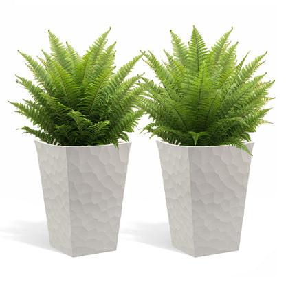 Keter Set of 2 Resin Modern Outdoor 22 Inch Tall Large Flower Pots, Tapered Wood Look Planters for Outdoor Plants and Front Porch Decor, Graphite