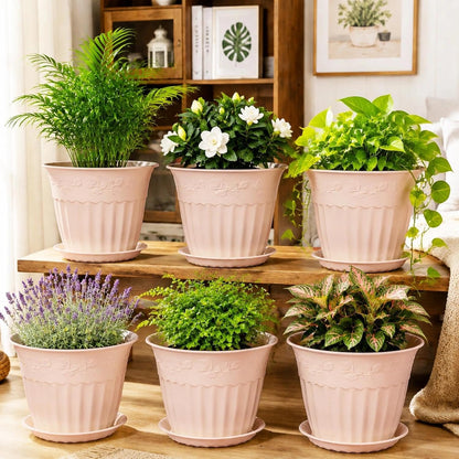ZMTECH 6 Pack 10 Inch Plant Pots with Saucers, Blush Pink Planters