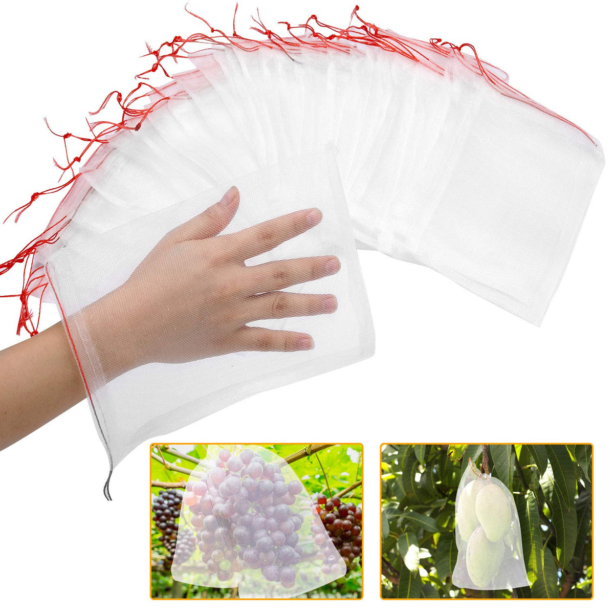 Kikhope 10 Pcs Garden Mesh Netting - 29"x21" Insect Bird Netting Pest Barrier Bags with Drawstring -Plant Fruit Protection Bag for Fruit Trees & Tomato Plants, Blocks Birds, Squirrels & Insects