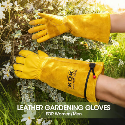 KDK Long Cowhide Gardening Gloves Men Women Thorn Proof Rose Pruning Gloves