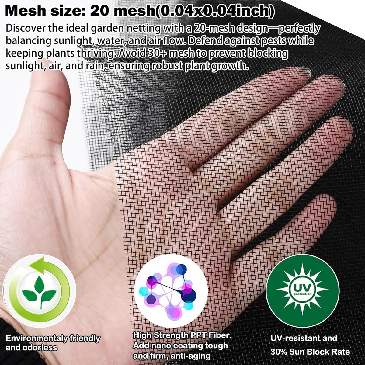 Garden Mesh Netting, 6.6’ x 33’ Extra-Thick Mosquito Netting for Patio